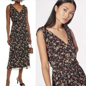 Joie Huntlie Floral Silk Midi Dress Black Pink Orange Size 12